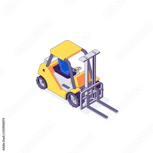 Isometric warehouse forklift loader and vehicle. Truck delivery and transportaion industry vector illustration photo