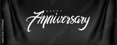 Happy Anniversary lettering text banner, black color. Vector illustration.