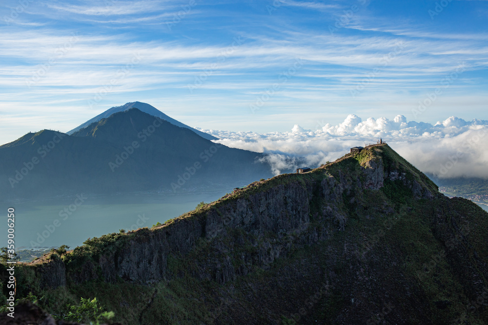 landscape. Temple in the clouds on the top of Batur volcano. Bali Indonesia