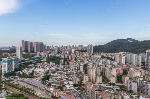 Xiamen city center, city skyline at dusk