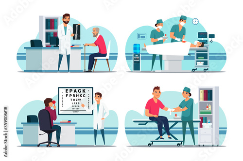 Vector set of medical treatment in hospital