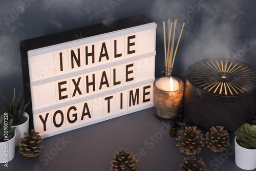 Canvas Print Inhale exhale message relaxation background concept suggesting yoga time