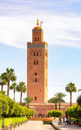 It's Minaret of the Koutoubia Mosque of Marrakesh, Morocco. It is the capital city of the mid-southwestern region of Marrakesh-Asfi.