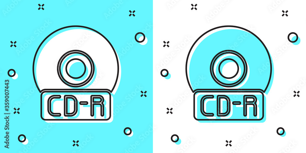 Black line CD or DVD disk icon isolated on green and white background. Compact disc sign. Random dynamic shapes. Vector Illustration. Black line CD or DVD disk icon isolated on green and white background. Compact disc sign. Random dynamic shapes. Vector Illustration.