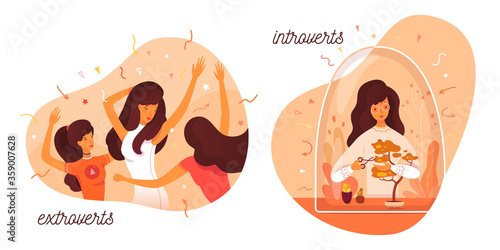 Vector cute illustration introverts and extroverts