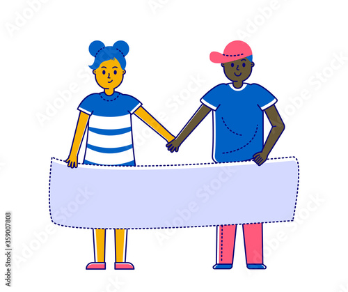 Protest people against discrimination All Lives Meter, set of cartoon characters isolated on white, vector illustration. Men and women activists protest with signboards, anti racism discrimination