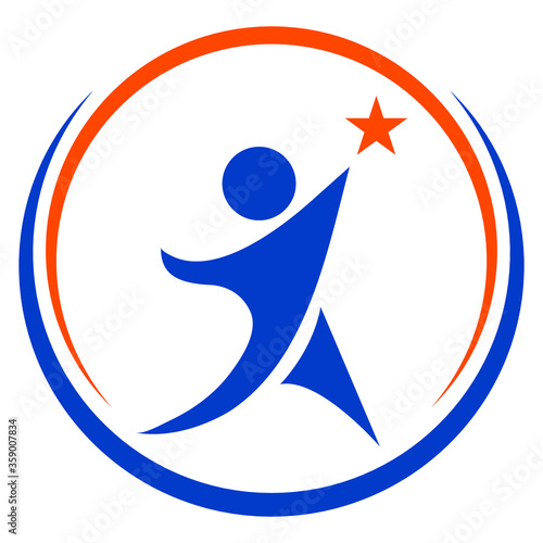 Man reaching for star. Icon. Success concept