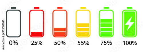 Battery charge level indicator set on white background vector illustration