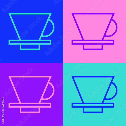 Pop art line V60 coffee maker icon isolated on color background. Vector Illustration.