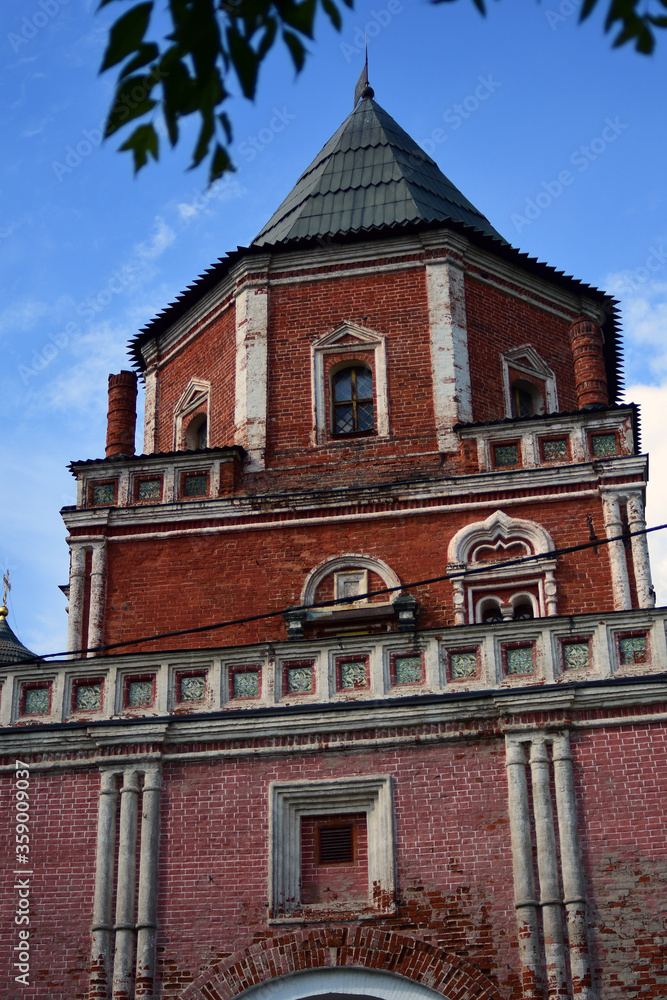 Old architecture of Izmailovo manor in Moscow. Popular landmark. Color photo.	
