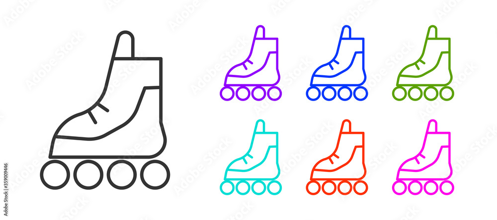 Black line Roller skate icon isolated on white background. Set icons colorful. Vector Illustration. Black line Roller skate icon isolated on white background. Set icons colorful. Vector Illustration.