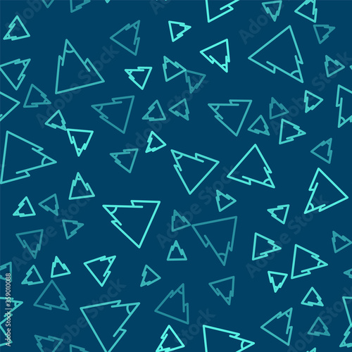 Green line Mountains icon isolated seamless pattern on blue background. Symbol of victory or success concept. Vector Illustration.