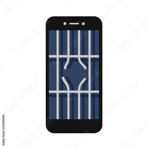 Jailbreak and jailbroken rooted smartphone and telephone - electronics device with disapy. Broken prion bars on the screen