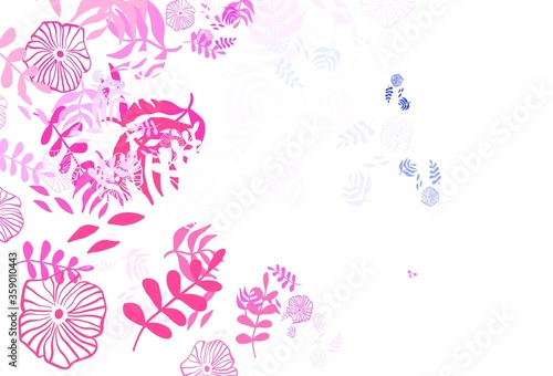 Light Pink vector abstract design with leaves, flowers.