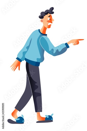 Aggressive man in home wear isolated on white