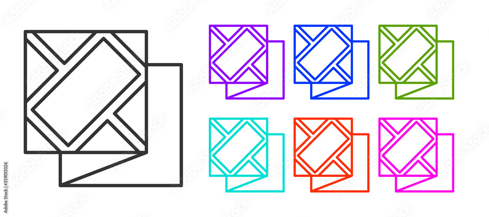 Black line Folded map icon isolated on white background. Set icons colorful. Vector Illustration. Black line Folded map icon isolated on white background. Set icons colorful. Vector Illustration.