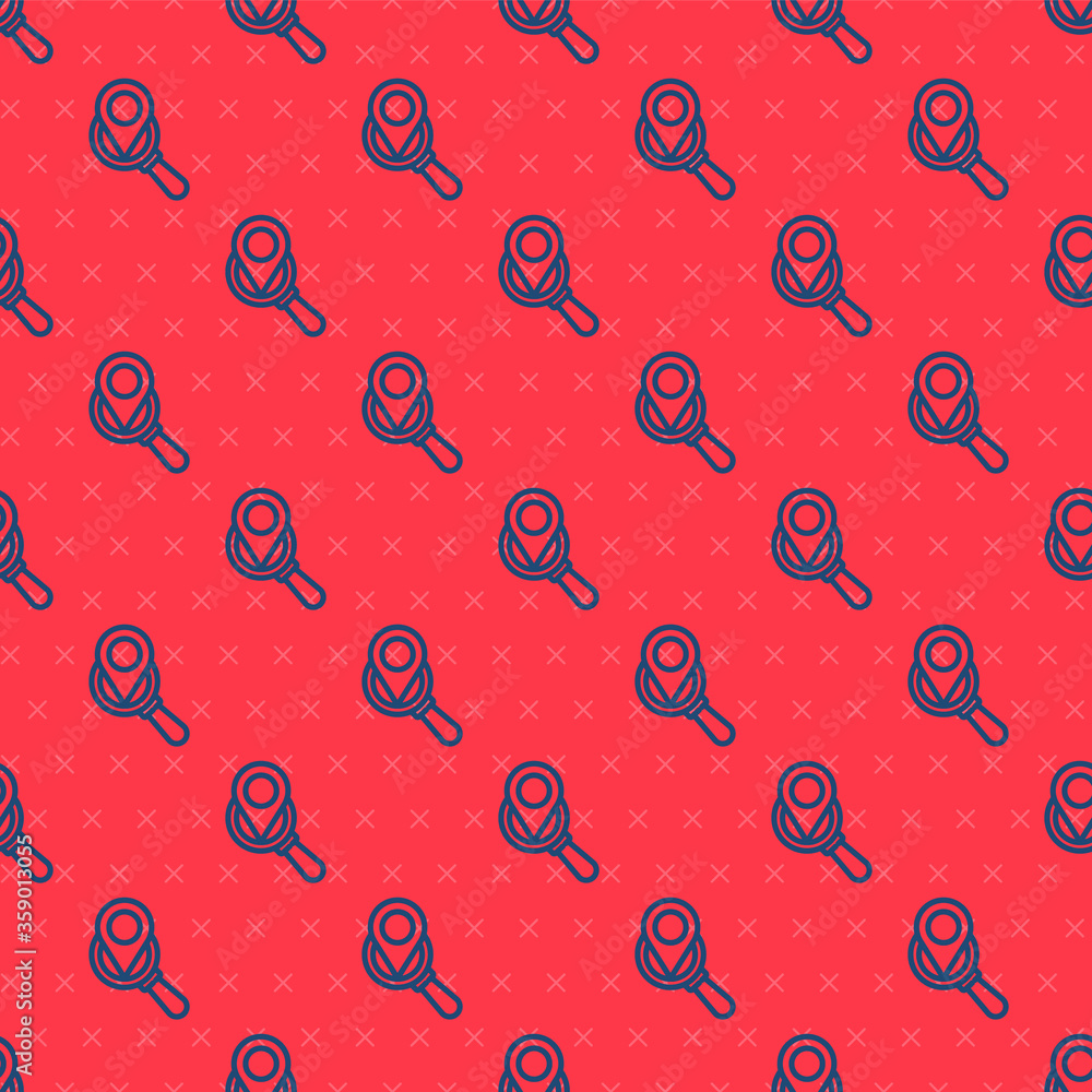 Blue line Search location icon isolated seamless pattern on red background. Magnifying glass with pointer sign. Vector Illustration. Blue line Search location icon isolated seamless pattern on red background. Magnifying glass with pointer sign. Vector Illustration.