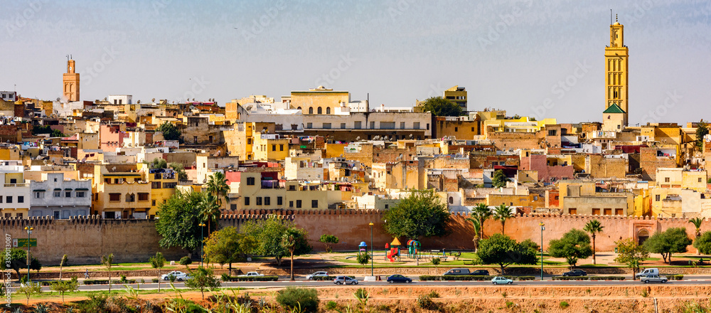 It's Panoramic view of Meknes, a city in Morocco which was founded in the 11th century by the Almoravids as a military settlement,