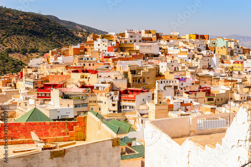 It's Aerial view of Moulay Idriss, the holy town in Morocco, named after Moulay Idriss I arrived in 789 bringing the religion of Islam © Anton Ivanov Photo