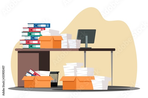 Stressful paperwork blockage at work in office