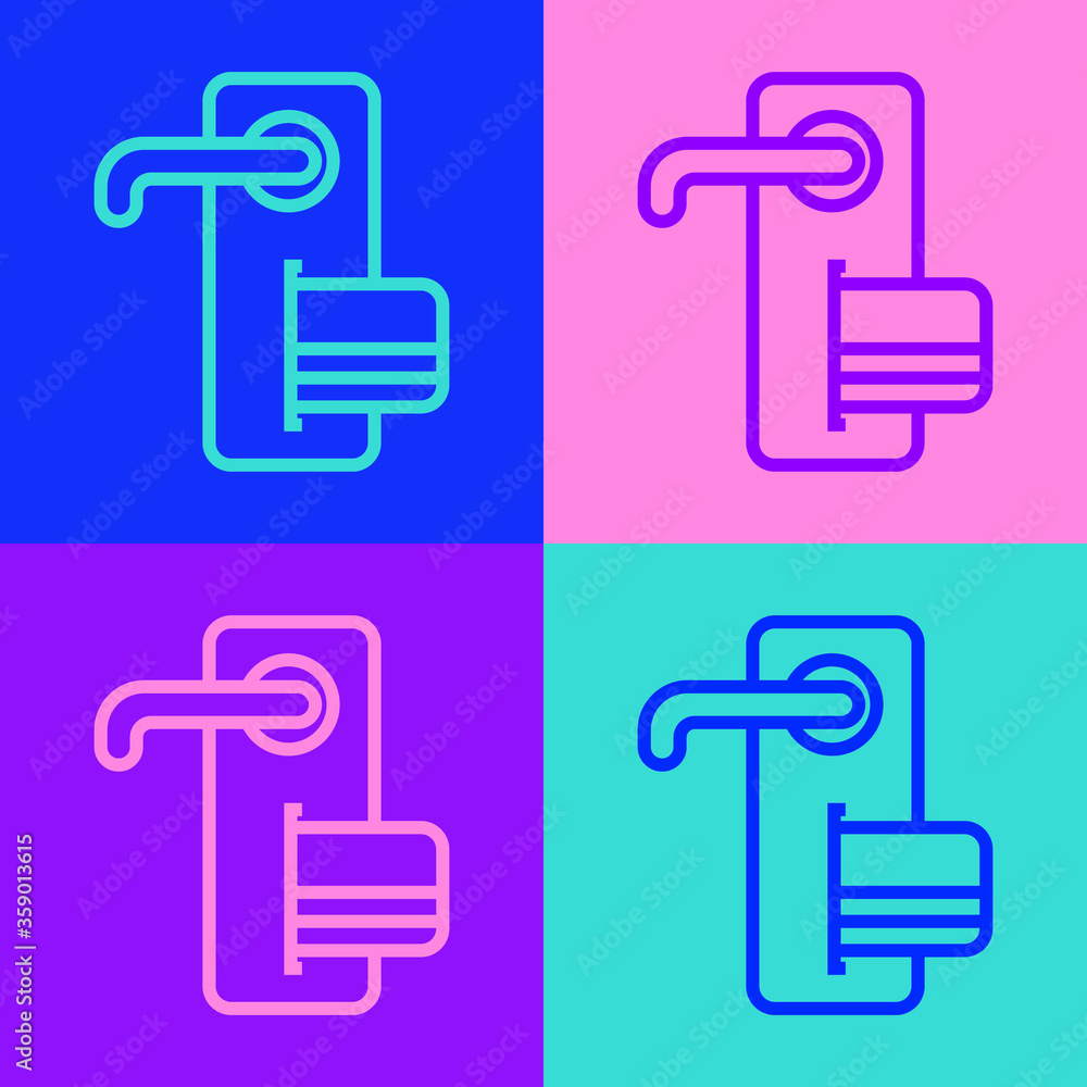 Pop art line Digital door lock with wireless technology for unlock icon isolated on color background. Door handle sign. Security smart home. Vector Illustration. Pop art line Digital door lock with wireless technology for unlock icon isolated on color background. Door handle sign. Security smart home. Vector Illustration.