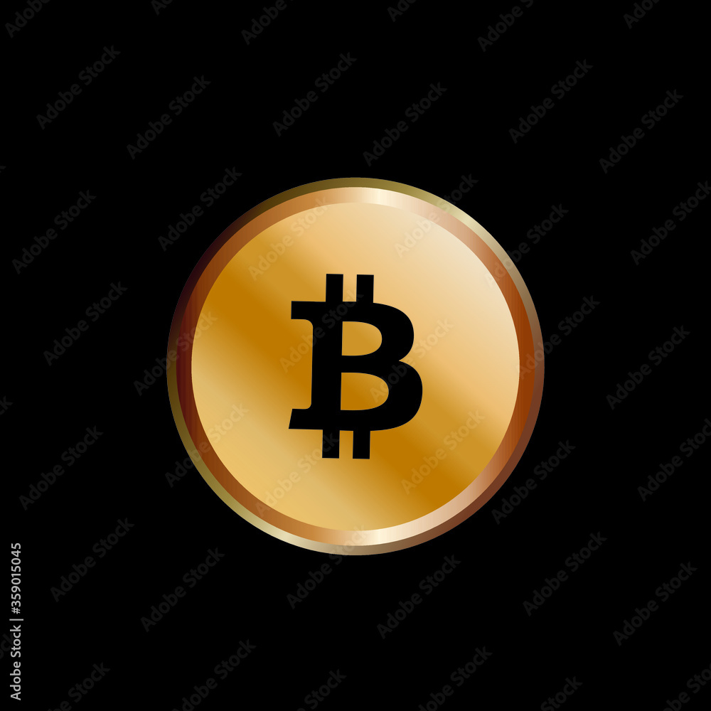 Golden bitcoin coin. Crypto currency golden coin bitcoin symbol isolated on black background. Futuristic digital money, vector illustration. Golden bitcoin coin. Crypto currency golden coin bitcoin symbol isolated on black background. Futuristic digital money, vector illustration.