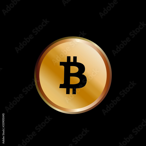 Golden bitcoin coin. Crypto currency golden coin bitcoin symbol isolated on black background. Futuristic digital money, vector illustration.