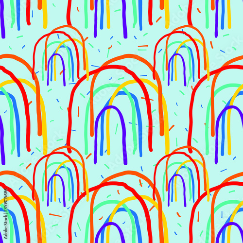 Rainbow seamless repeat pattern design for fabric. Stay home, stay safe rainbow. Vector illustration for posters, flyers, cards, stickers and professional design.