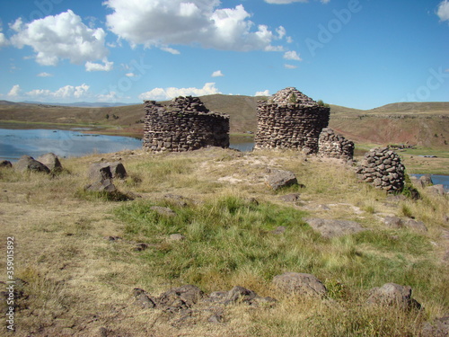 Chullpas (Burial towers) of Sillustani at Lake Umayo (Puno, Peru) photo