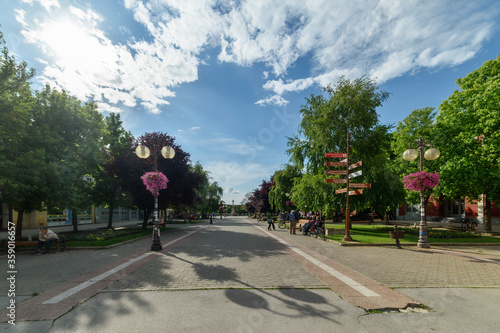Canvastavla Vrsac, Serbia - June 04, 2020: The pedestrian zone in Vrsac, Serbia