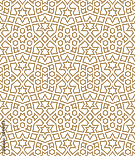 Seamless arabic geometric ornament in brown color.Thick doubled lines.
