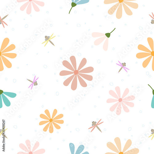 Seamless cute fresh floral pattern background vector illustration for design 