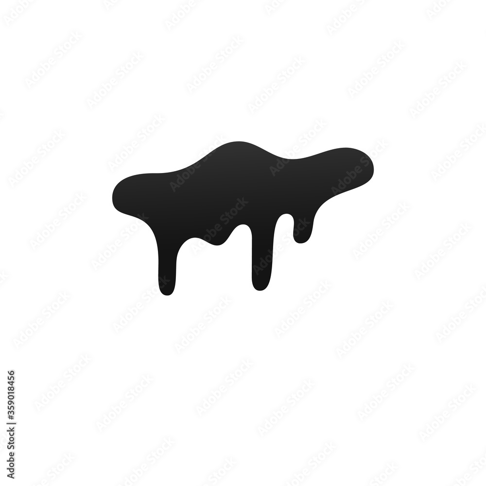 Drip paint. Ink stain. Drop melt liquid isolated on white background. Splash of chocolate, oil, blood. Black graffiti. Splatter syrup, candy sauce, caramel. Color easy to edit. Vector illustration