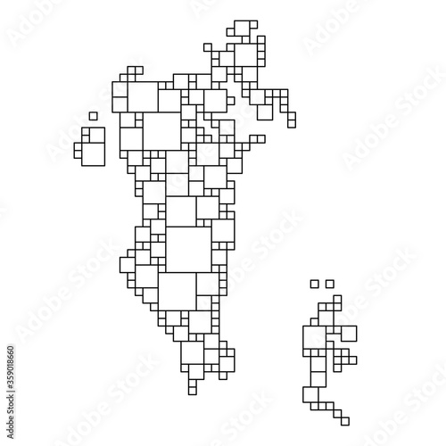 Bahrain map from black pattern from a grid of squares of different sizes . Vector illustration.