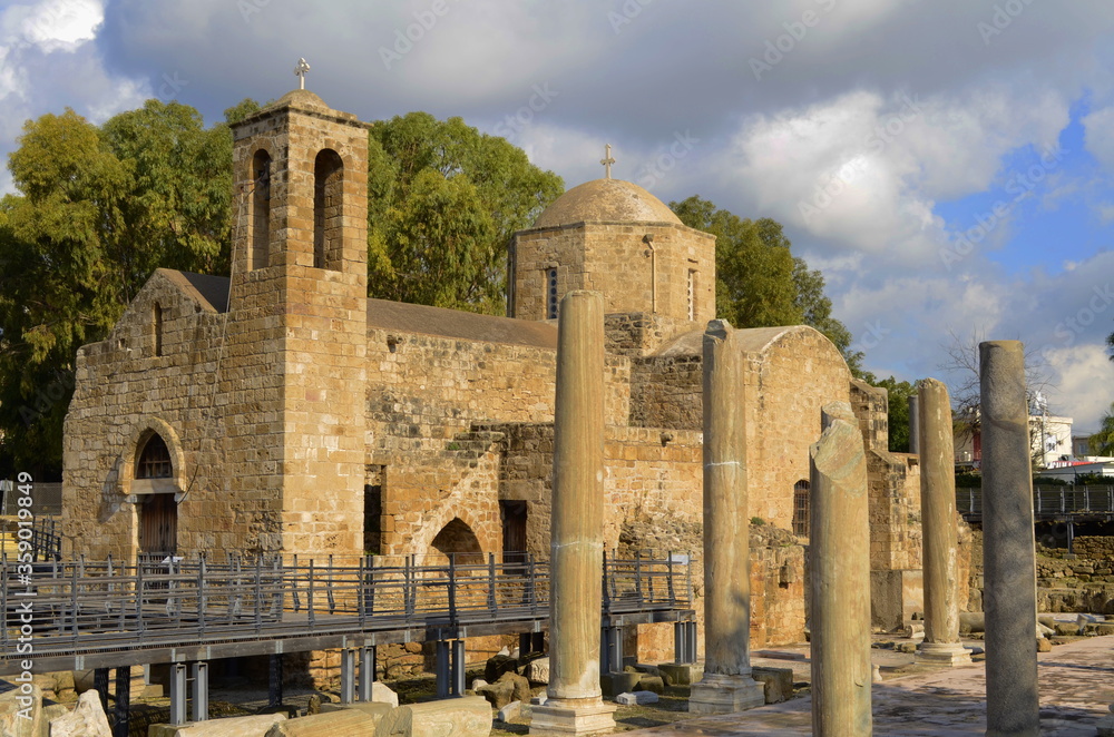 Agia Kyriaki Chrysopolitissa. Paphos. Cyprus. Orthodox church and roman ruins.