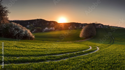 Obraz na płótnie Spring sunset landscape at Lower Silesia/Poland w salonie