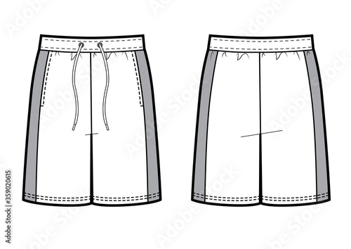 Mans sport shorts mockup. Vestor technikal sketch