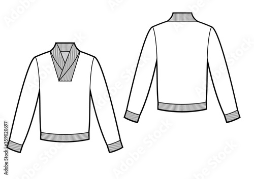 Fashion technical sketch men knit sweater in vector graphic