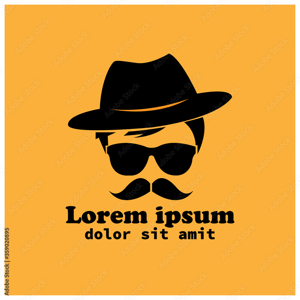 Creative men's style. Bowler hat with glasses and mustache. Gentleman icon. Isolated on white background. flat style.