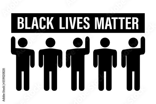 Black Lives Matter movement. Black humans pictograms and text. Monochromatic background. Slogan on protests in the USA.