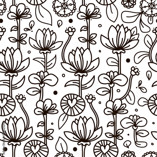 Flower pattern. Monochromatic background in the style of doodling.