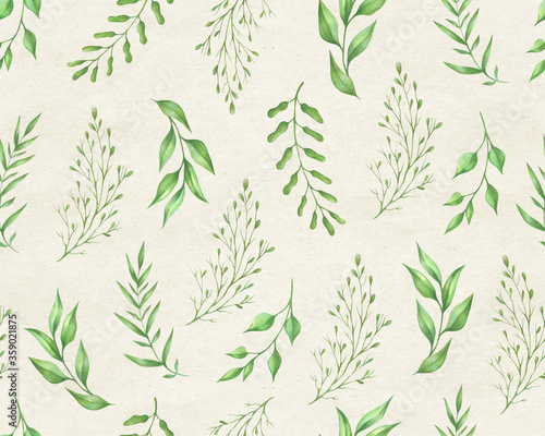 Seamless watercolor green leaves pattern