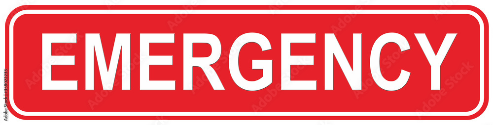 A sign that says : EMERGENCY in red color A sign that says : EMERGENCY in red color