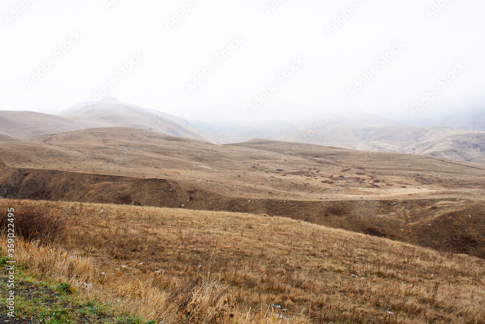 Mountain landscape in Armenia cloudy day.