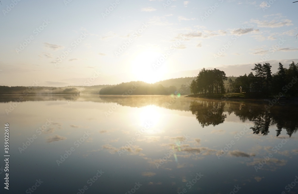 Misty Lake at Sunrise 