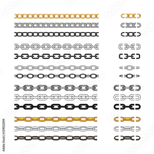 Chain brush set, vector seamless and isolated metal chain parts and element. graphic illustration. photo