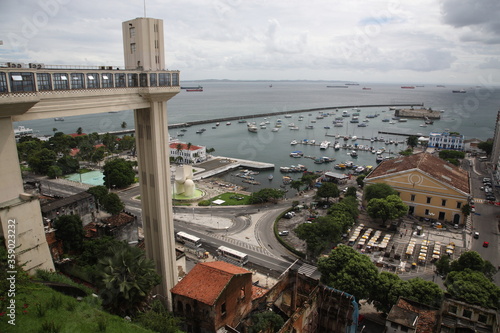 Aerial View of Salvador lower town with Lacerda Elevator, Salvador, Bahia, Brazil