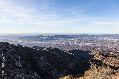 Mountaintop view of Burbank  Griffith Park and Los Angeles in scenic Southern California.