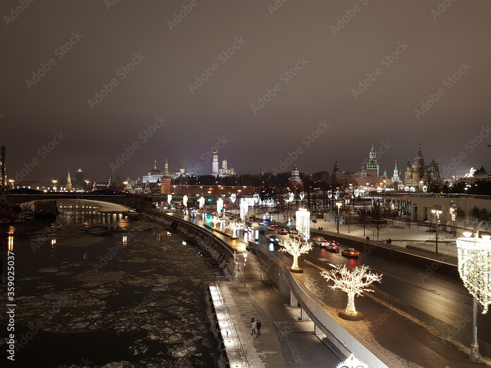 Night winter Moscow with a view of the Kremlin Night winter Moscow with a view of the Kremlin
