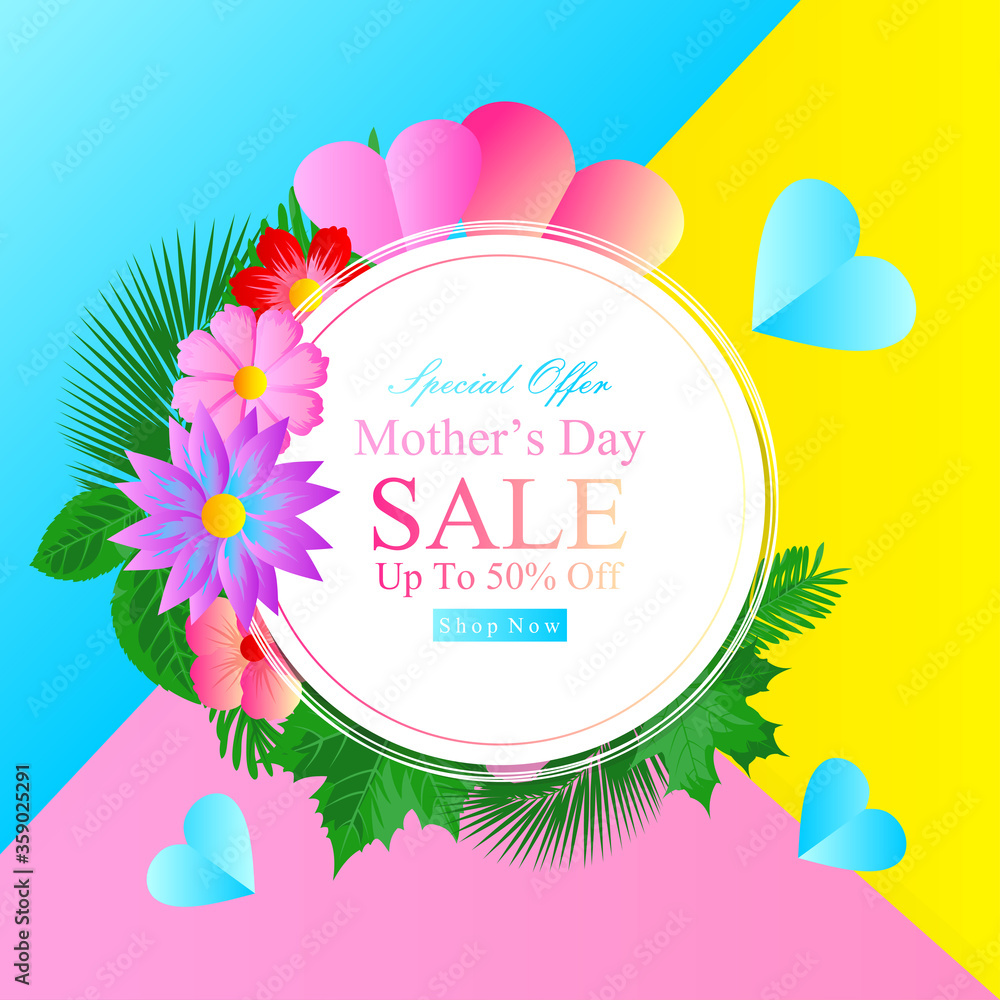 special offer mother day frame with flowers and hearts banner concept for social media advertisement and promotion poster